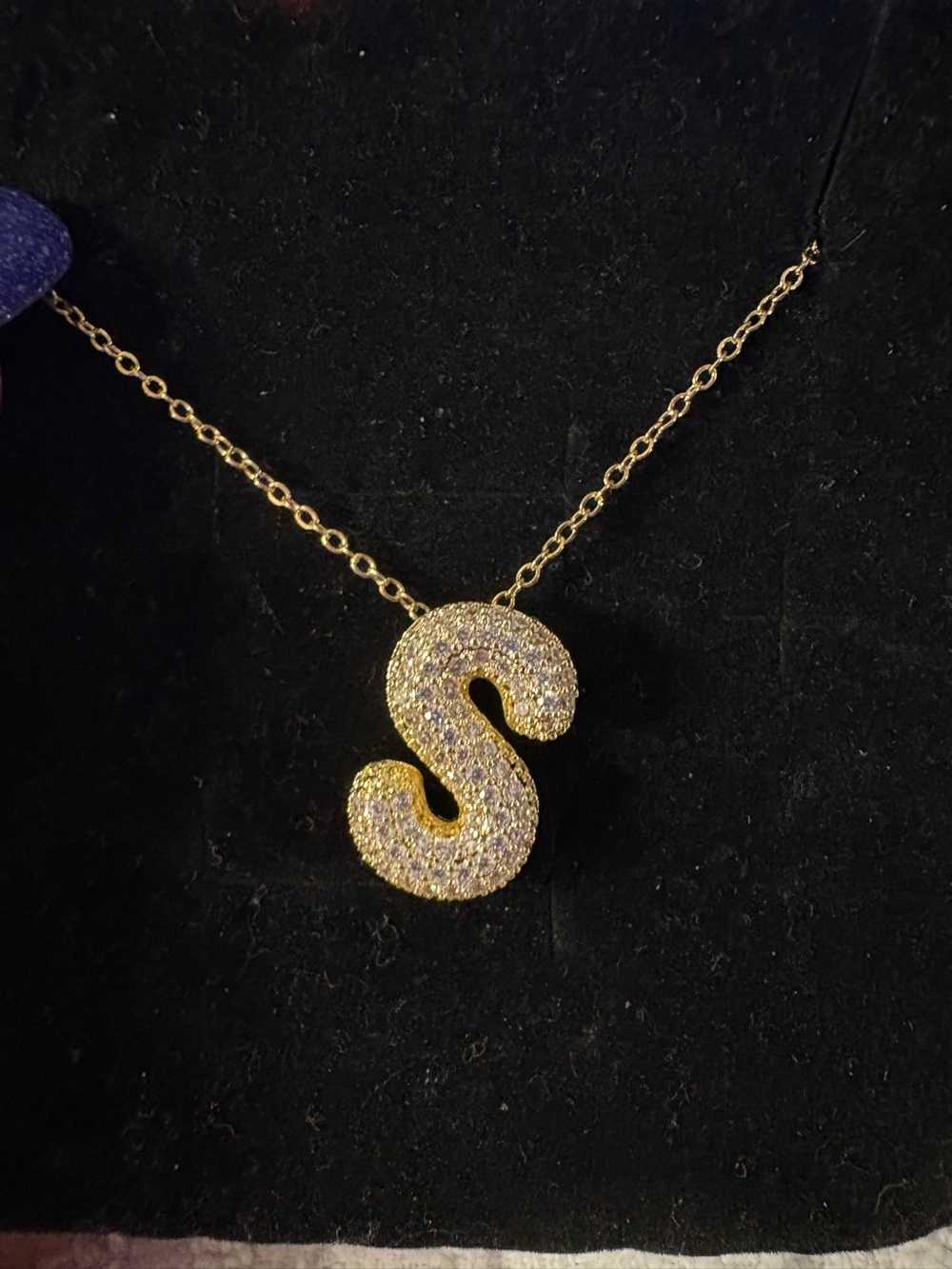 Necklace- Letter S Bubble Letter Necklace Stainless Silver Gold Tone Charm Ballo